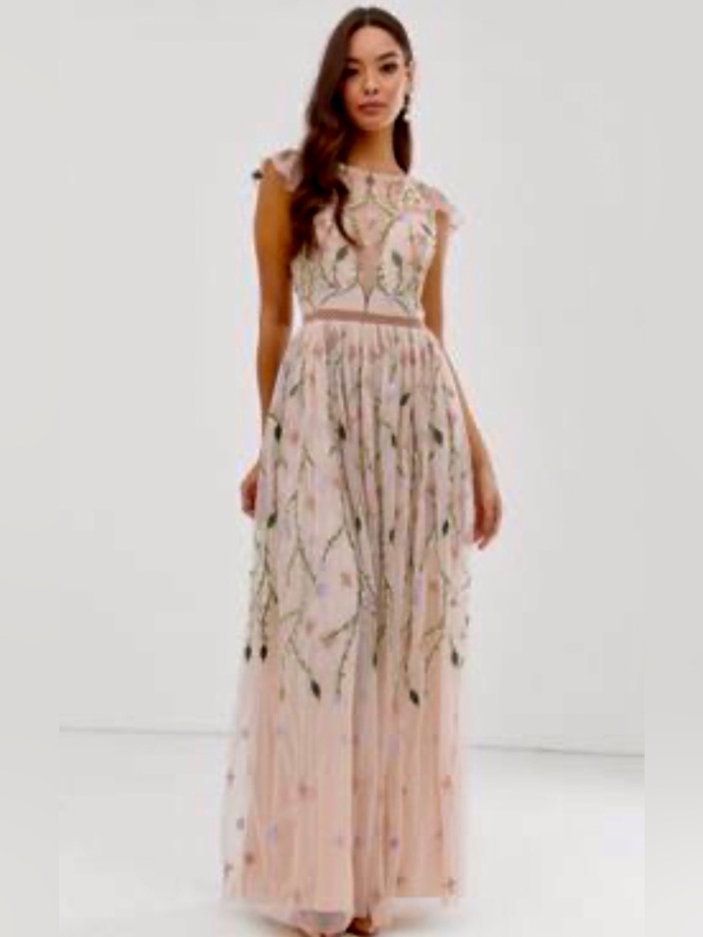 ASOS Gorgeous Beaded Sequins Mesh Blush Pink Fairy Gown 6
